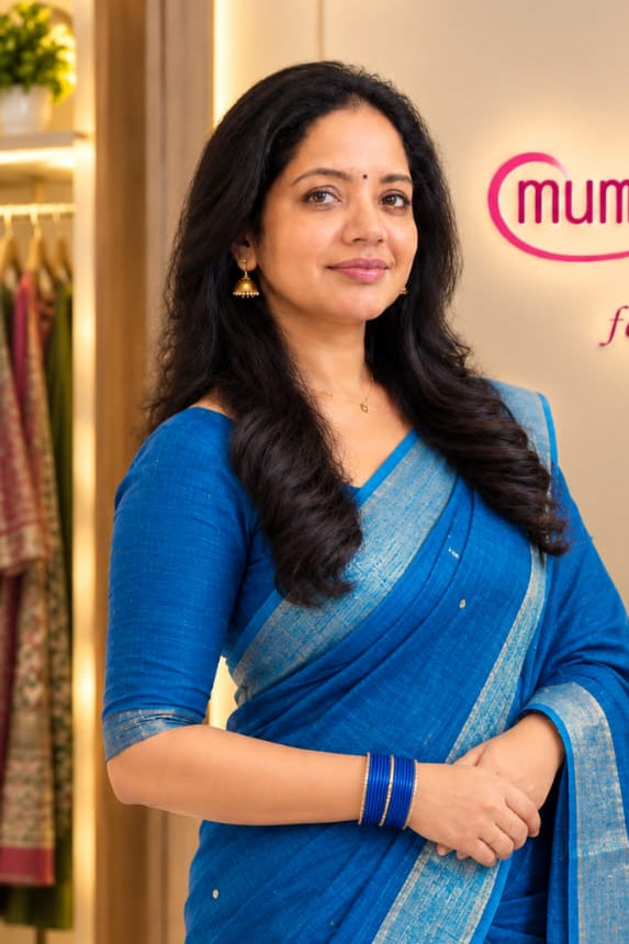 Royal Blue Mul Cotton Saree with Gold Zari Border