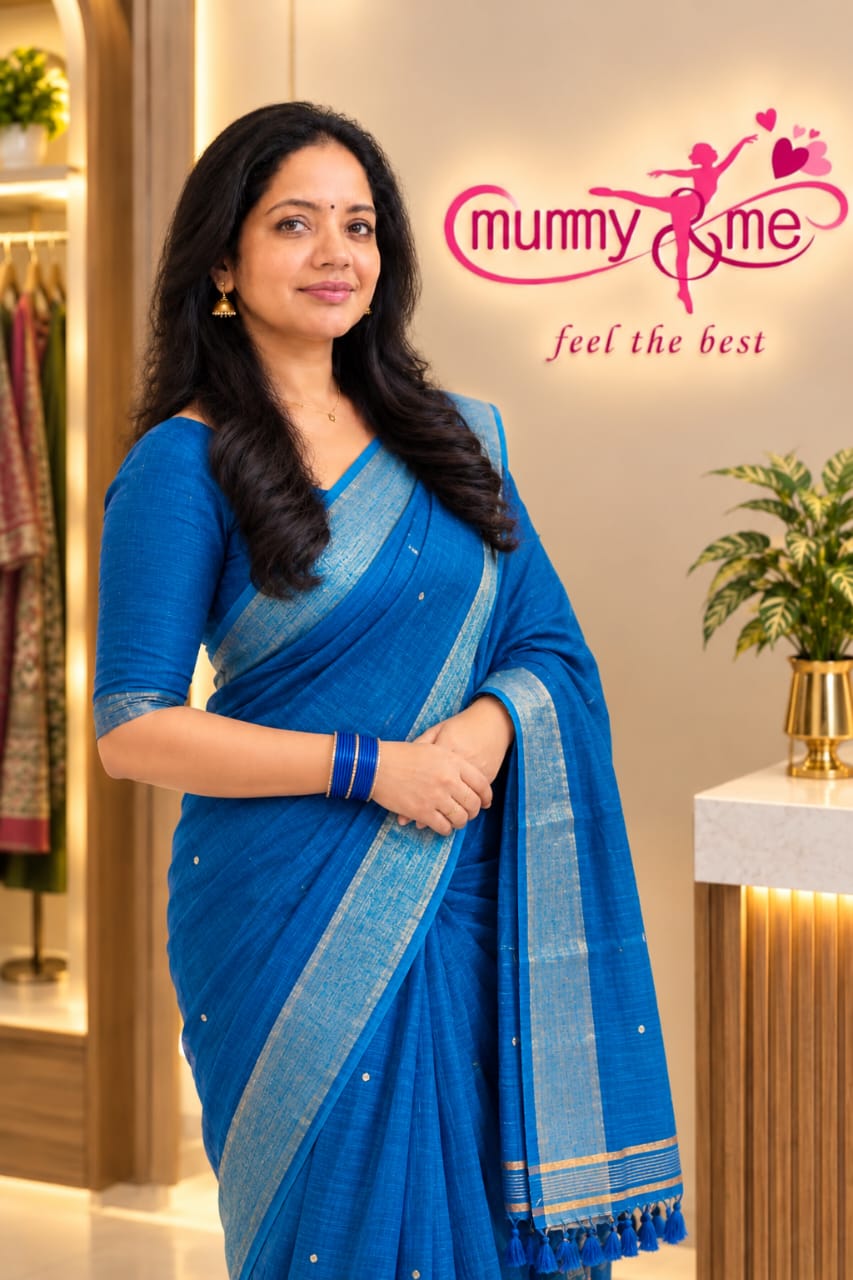 Royal Blue Mul Cotton Saree with Gold Zari Border