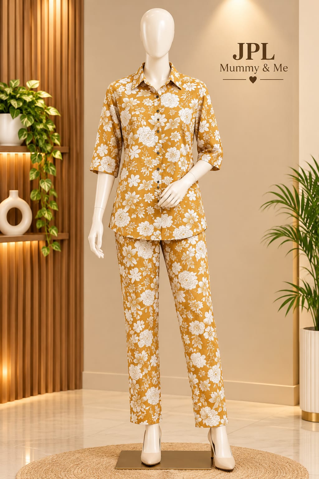 Mustard Floral Printed Shirt & Pant Co-ord Set