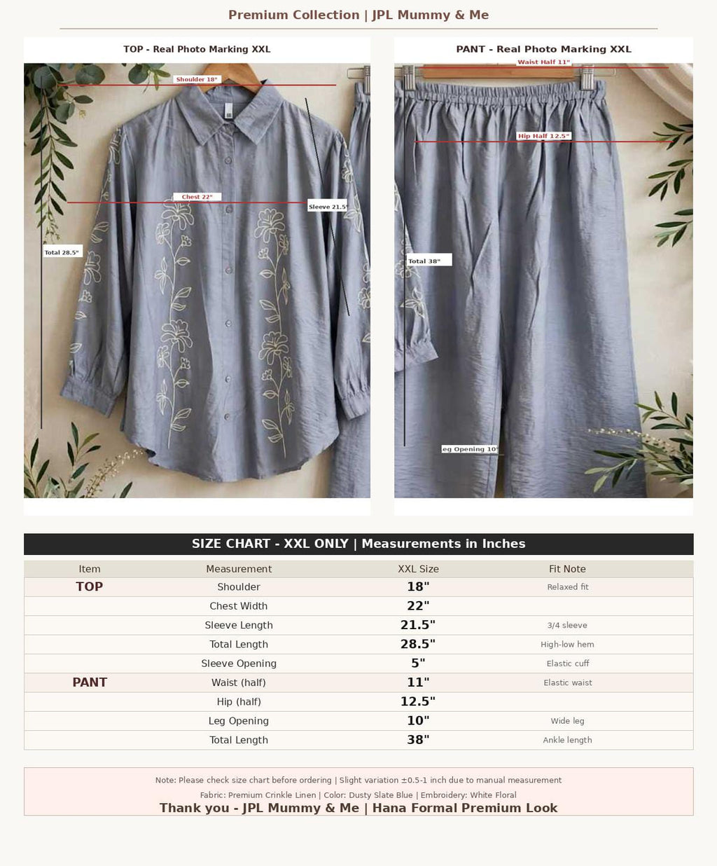 Dusty Slate Blue Floral Embroidered Co-ord Set
