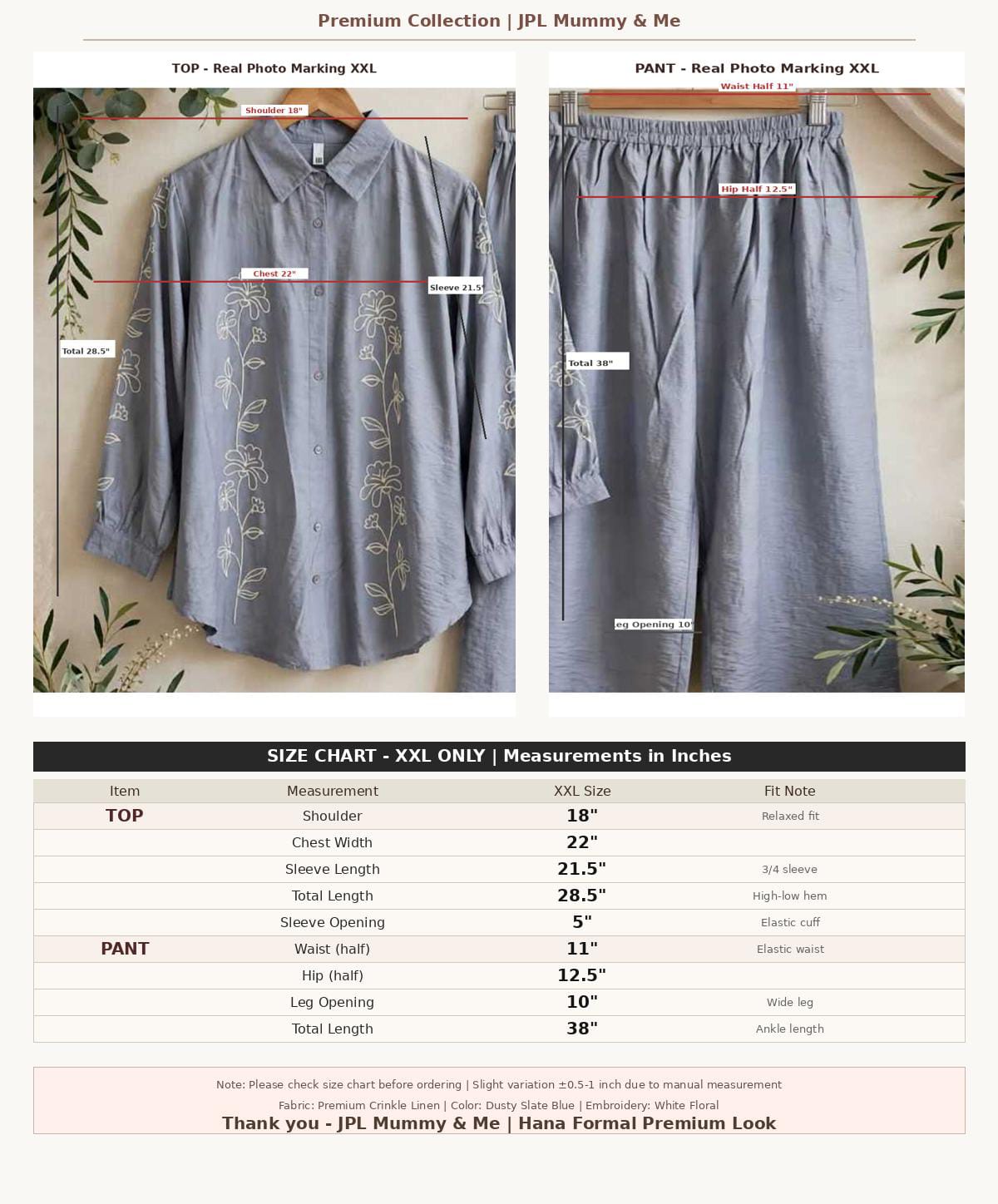 Dusty Slate Blue Floral Embroidered Co-ord Set