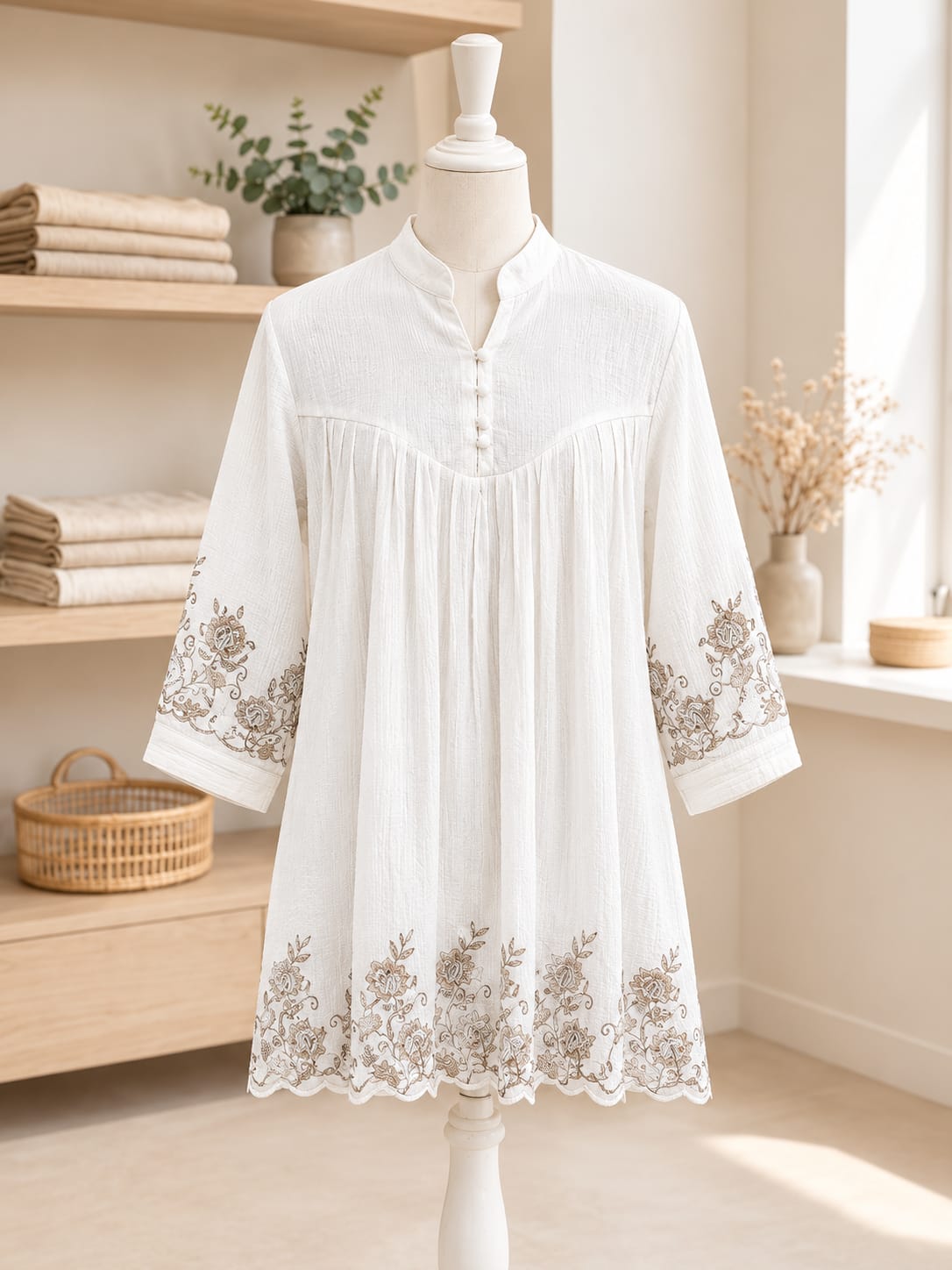 SAGE BLOOM - Signature White Floral Embroidered  Dress