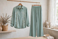 Sage Green Floral Embroidery Shirt & Palazzo Pant Set