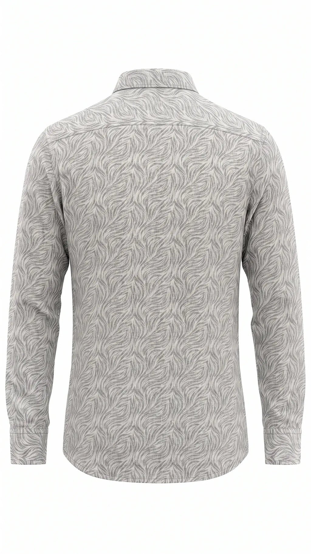 Men's Grey Abstract Leaf Print Cotton Shirt – Full Sleeve, Slim Fit