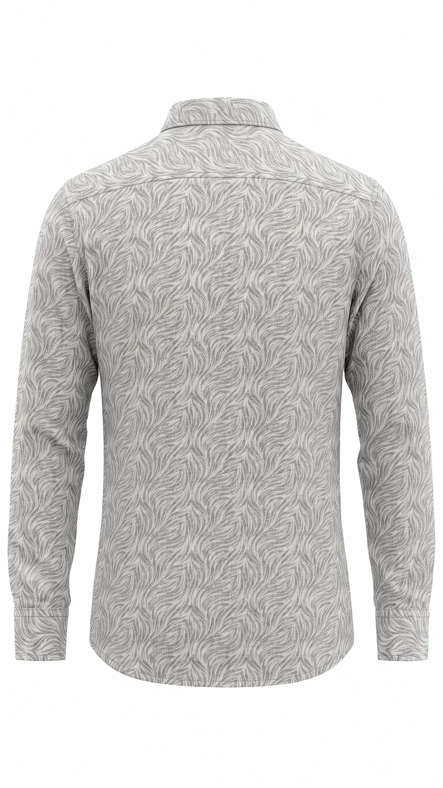 Men's Grey Abstract Leaf Print Cotton Shirt – Full Sleeve, Slim Fit