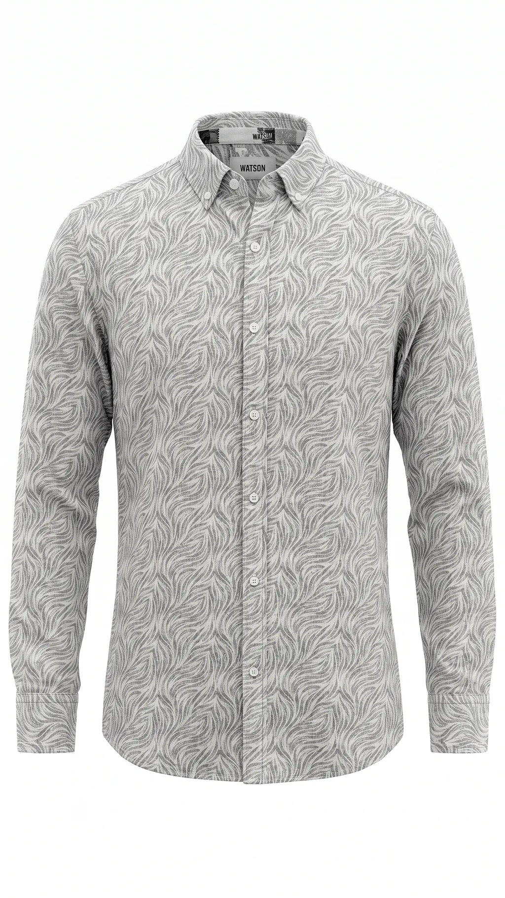 Men's Grey Abstract Leaf Print Cotton Shirt – Full Sleeve, Slim Fit