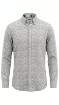 Men's Grey Abstract Leaf Print Cotton Shirt – Full Sleeve, Slim Fit