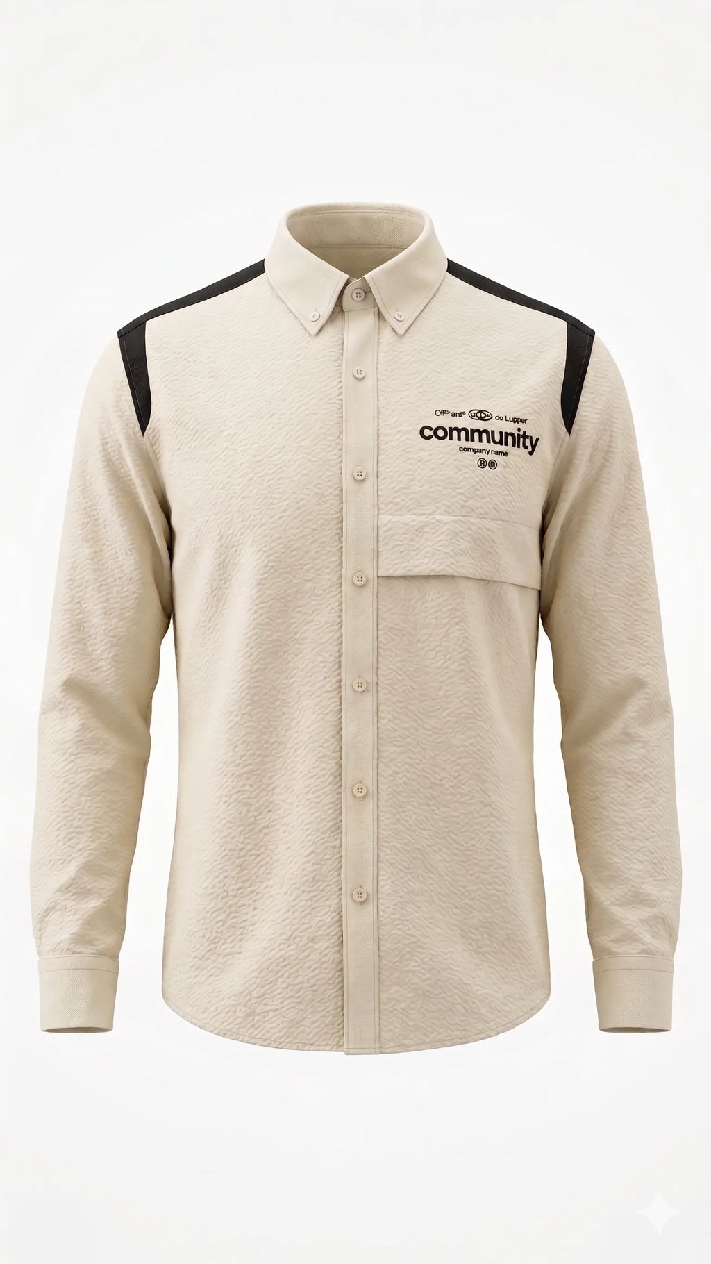 Men's Off-White Textured Utility Shirt with Contrast Shoulder Panels