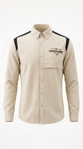 Men's Off-White Textured Utility Shirt with Contrast Shoulder Panels