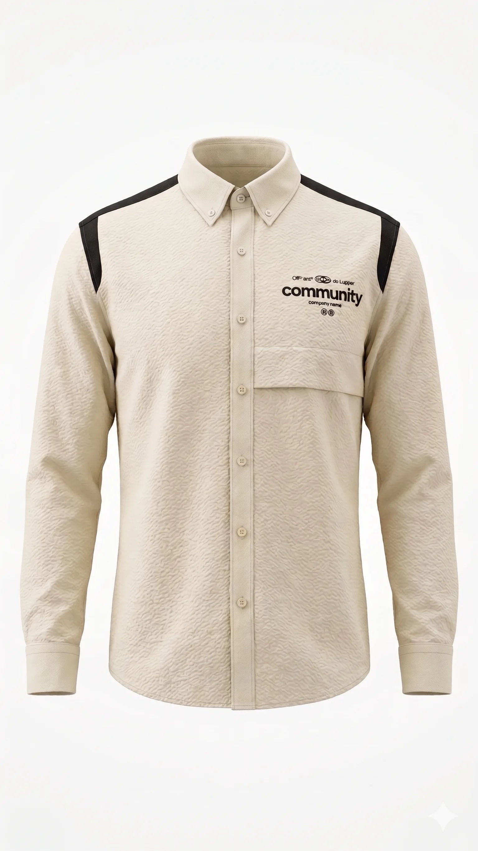 Men's Off-White Textured Utility Shirt with Contrast Shoulder Panels