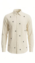 Men's Off-White Textured Shirt with Minimal Embroidered Motif