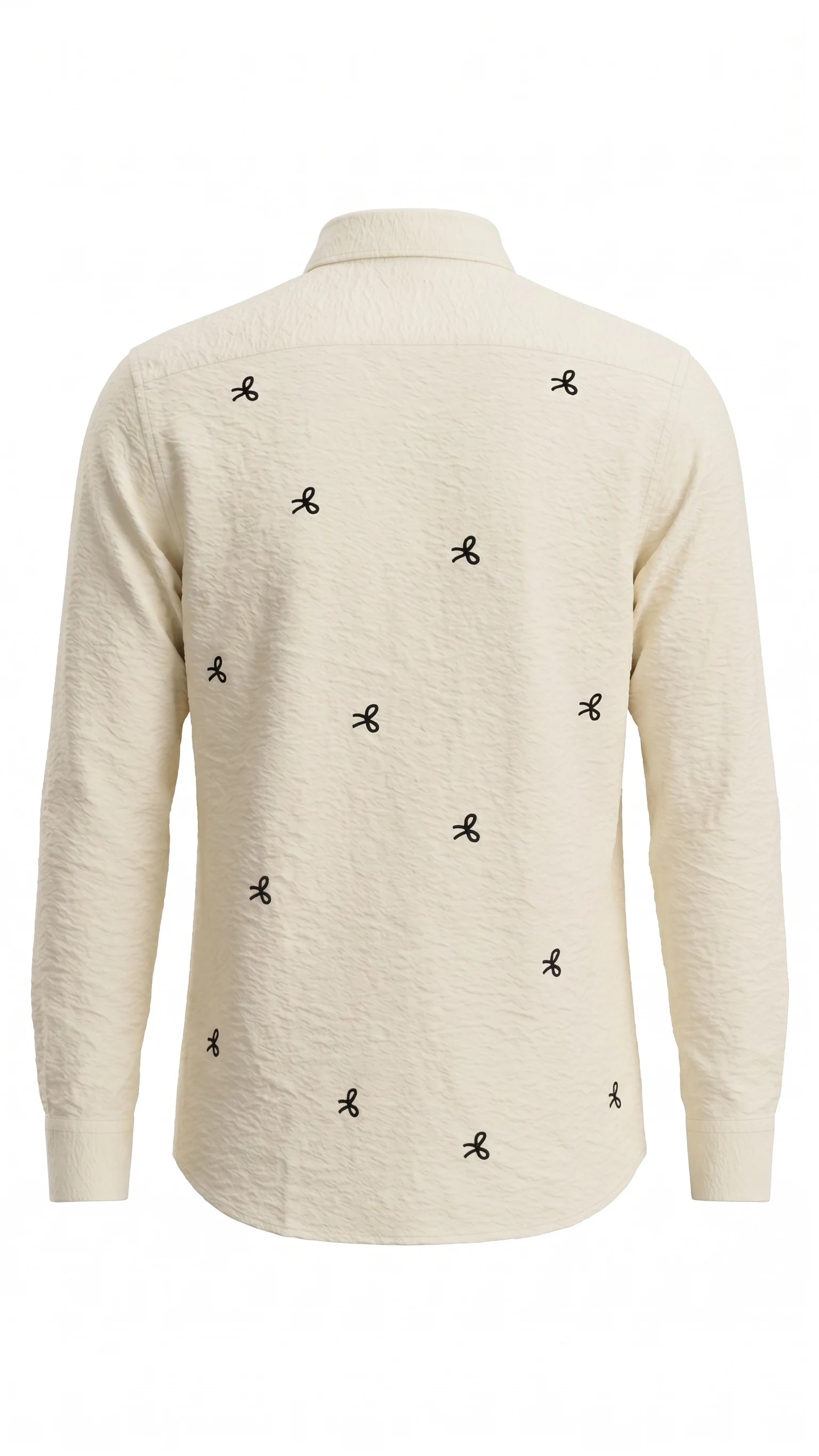 Men's Off-White Textured Shirt with Minimal Embroidered Motif