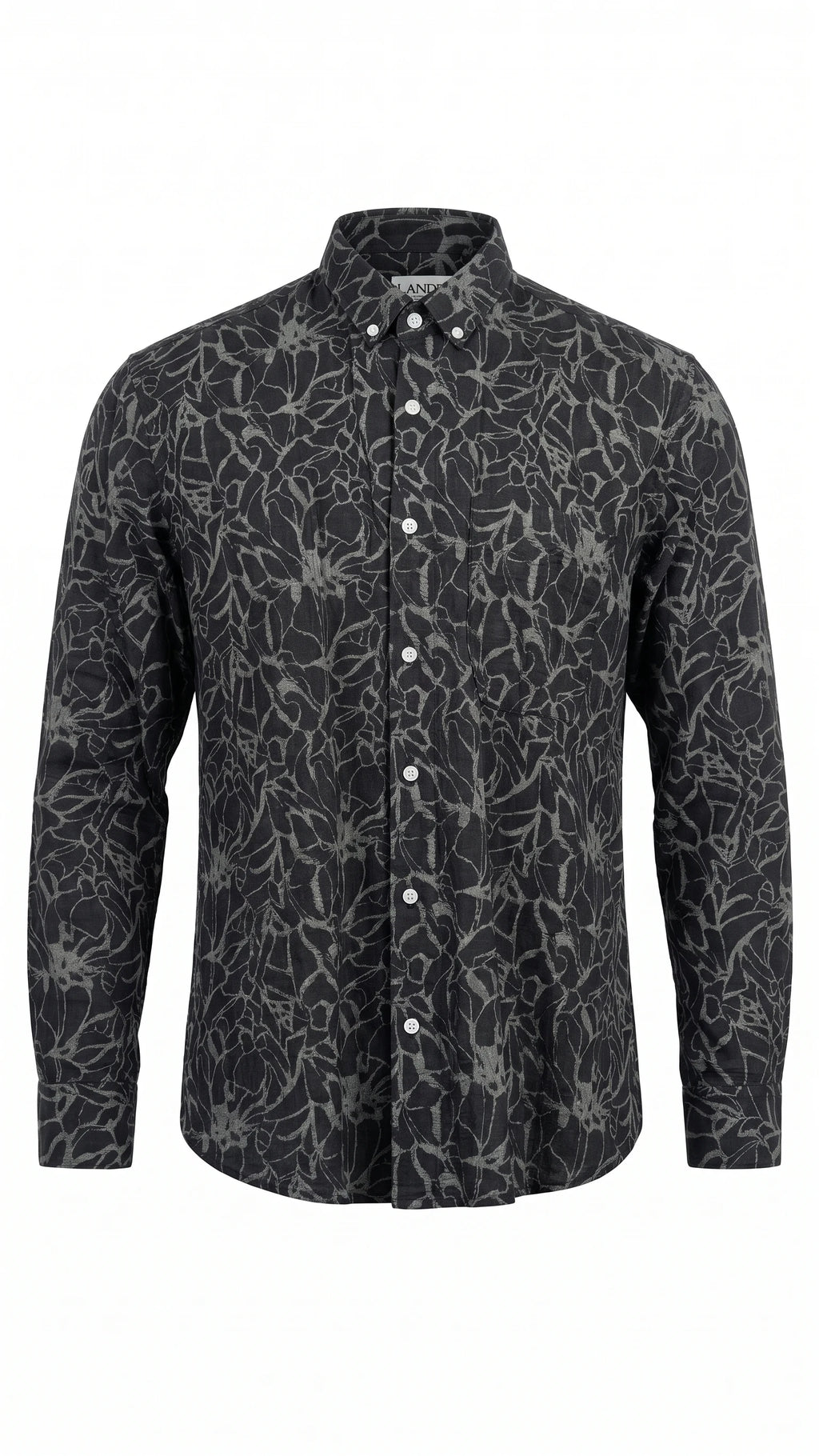 Men's Charcoal Grey Botanical Print Casual Shirt