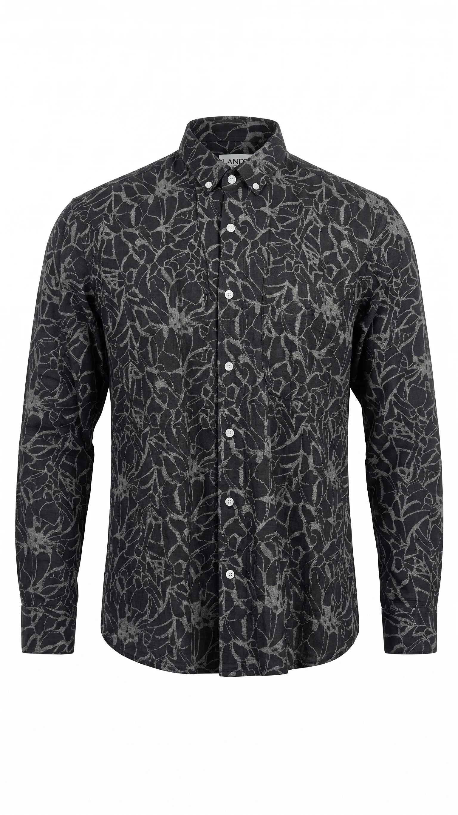 Men's Charcoal Grey Botanical Print Casual Shirt