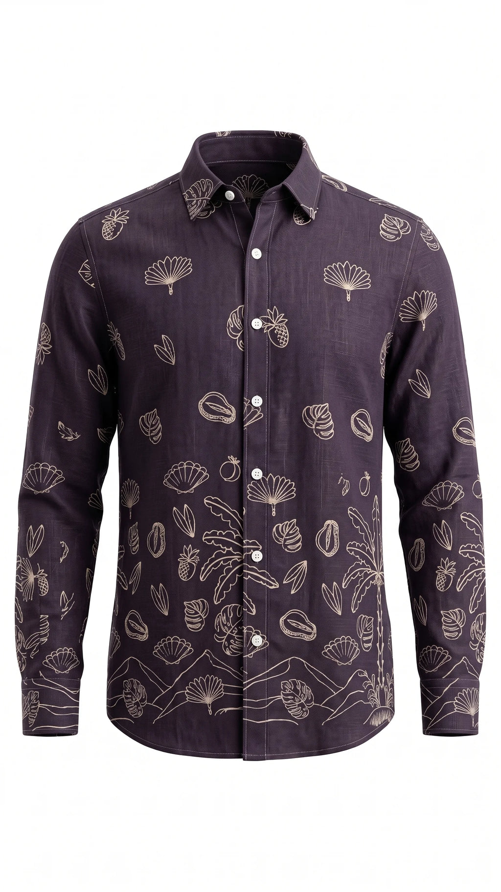 Men's Dark Plum Tropical Print Casual Shirt