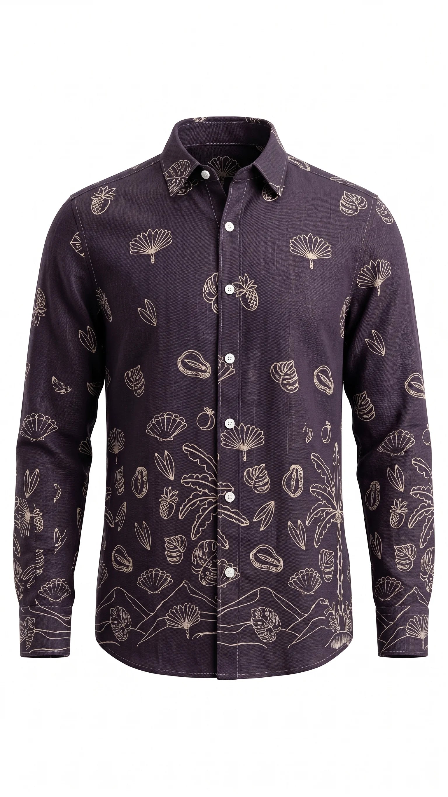 Men's Dark Plum Tropical Print Casual Shirt