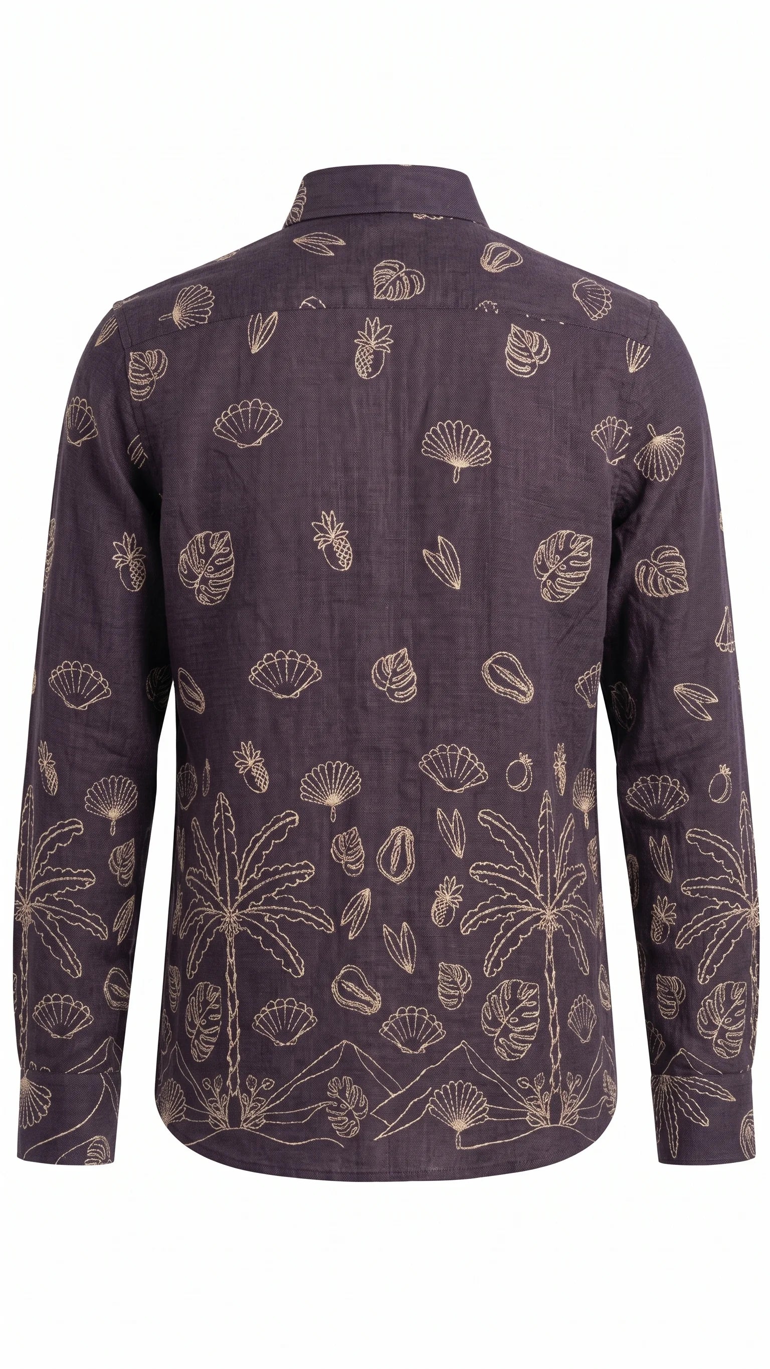 Men's Dark Plum Tropical Print Casual Shirt
