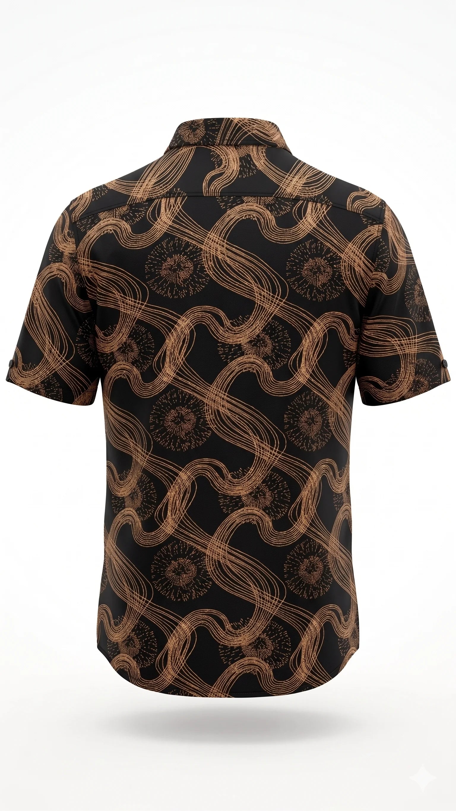 Men's Black Abstract Wave Print Half Sleeve Shirt
