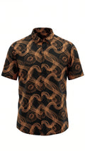 Men's Black Abstract Wave Print Half Sleeve Shirt