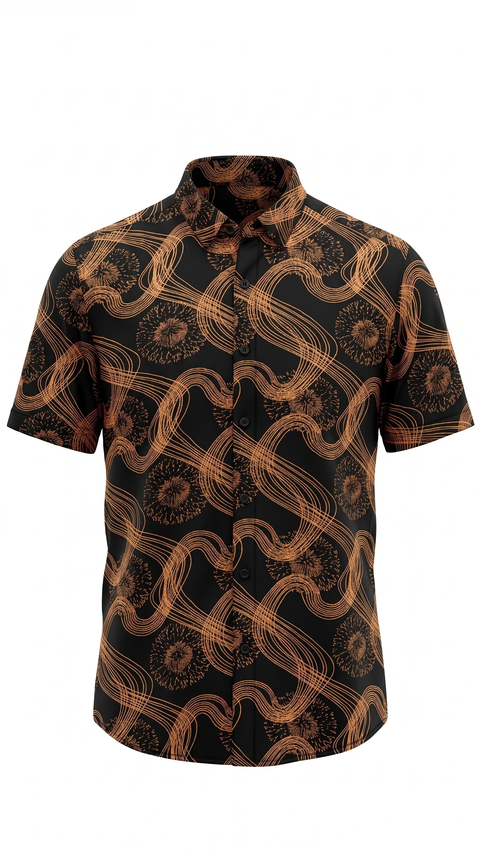 Men's Black Abstract Wave Print Half Sleeve Shirt