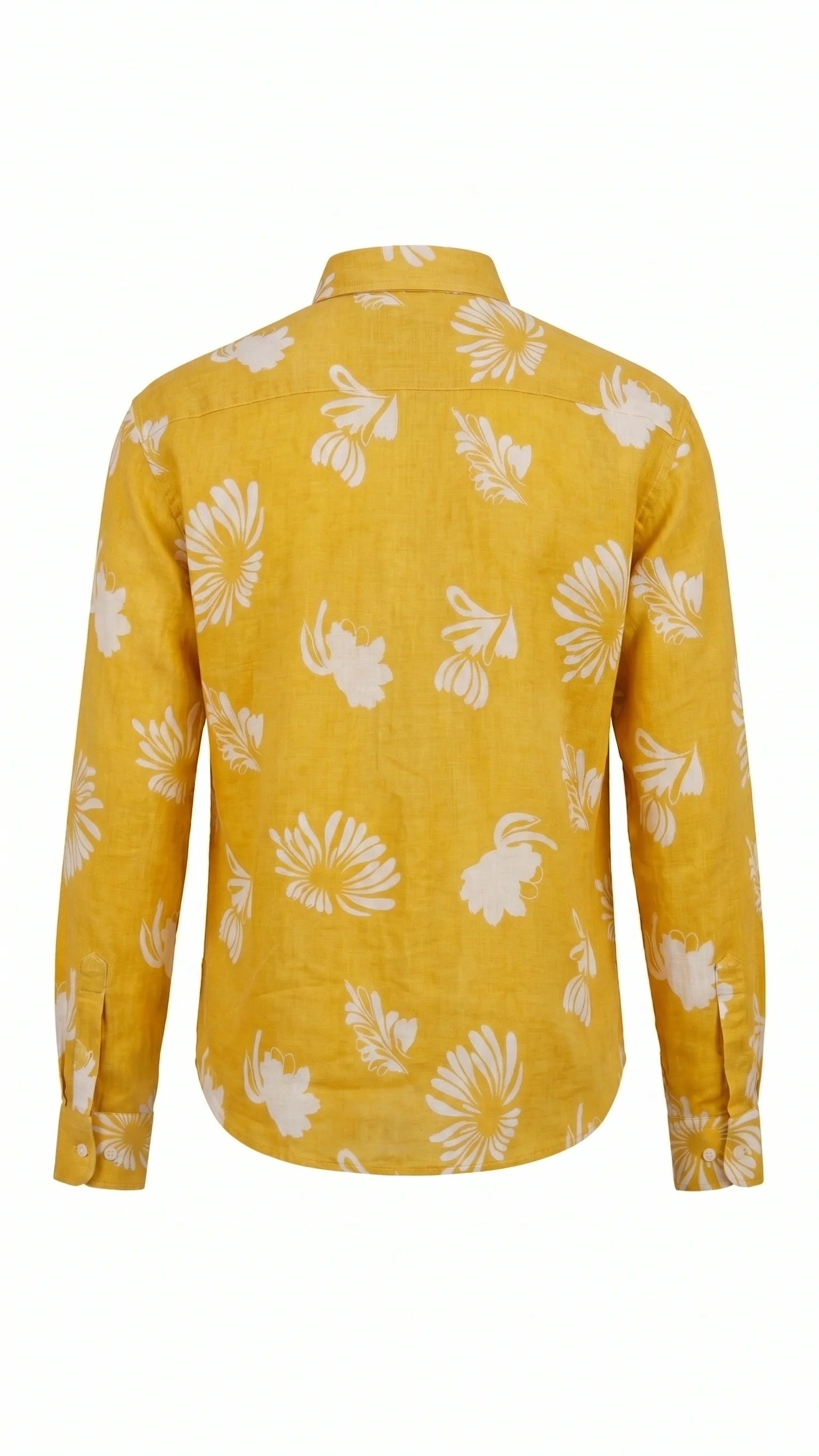 Mustard Yellow Floral Print Cotton Linen Shirt