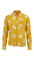 Mustard Yellow Floral Print Cotton Linen Shirt