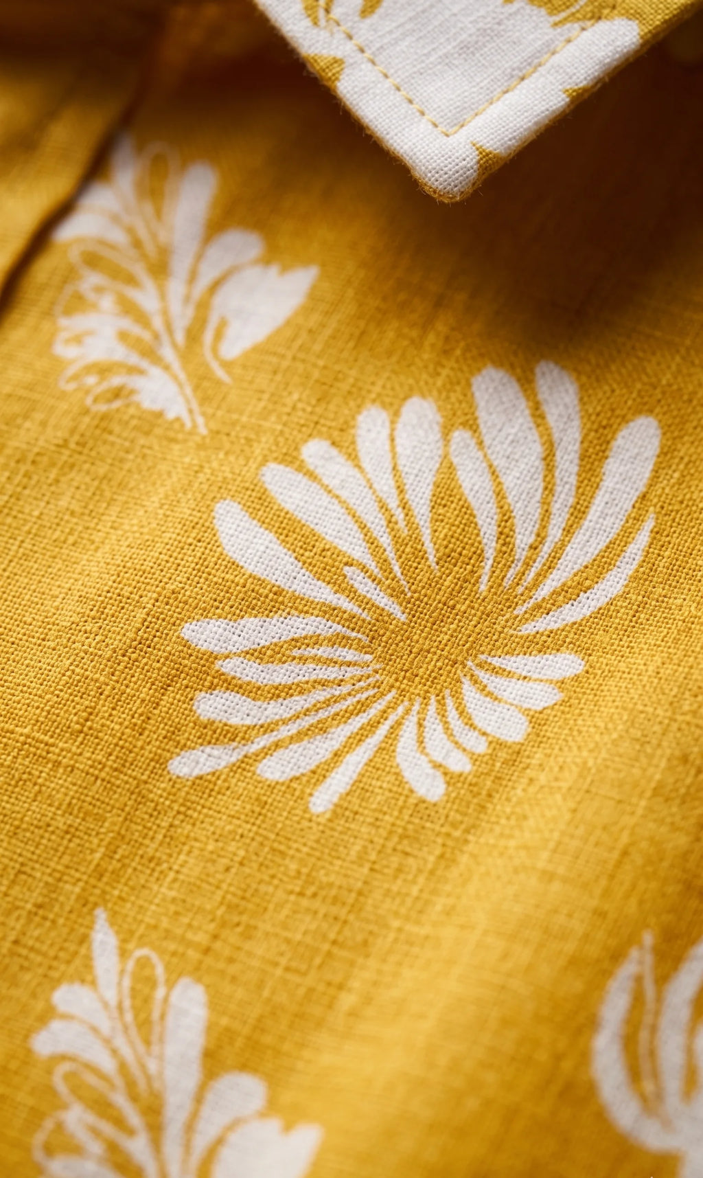 Mustard Yellow Floral Print Cotton Linen Shirt
