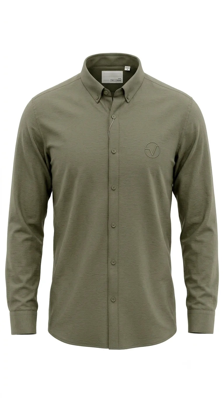 Olive Green Textured Solid Full Sleeve Shirt