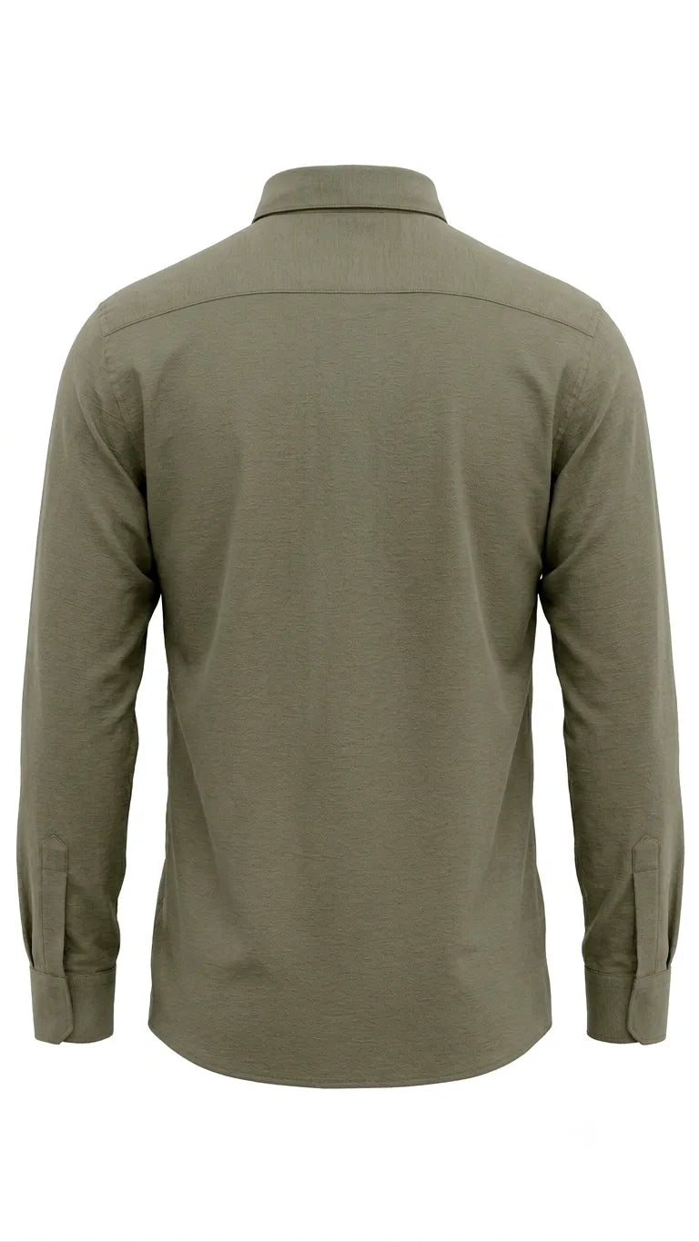 Olive Green Textured Solid Full Sleeve Shirt