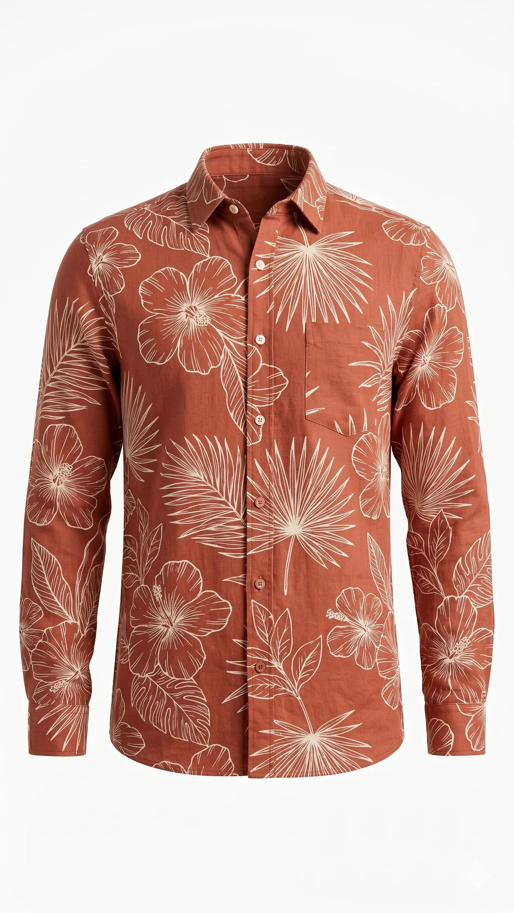 Rust Floral Print Full Sleeve Casual Shirt