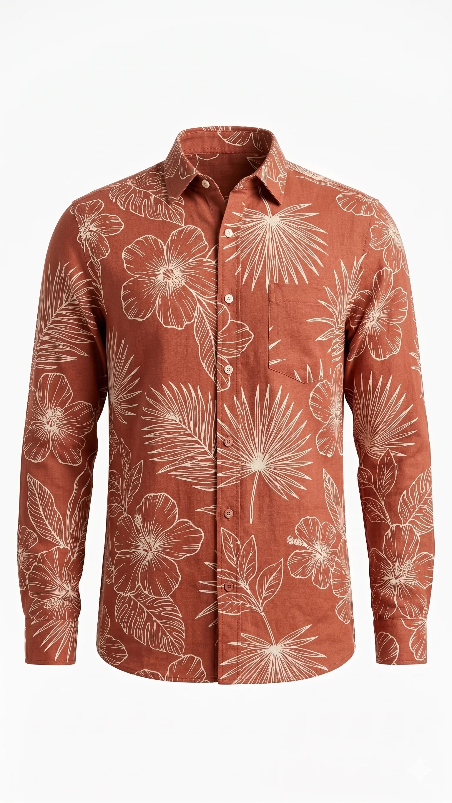 Rust Floral Print Full Sleeve Casual Shirt