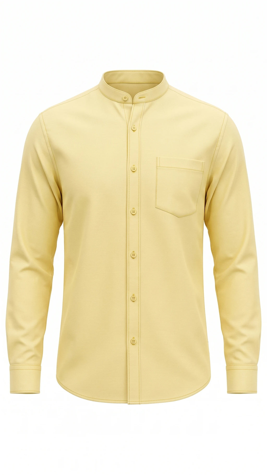 Butter Yellow Mandarin Collar Full Sleeve Shirt