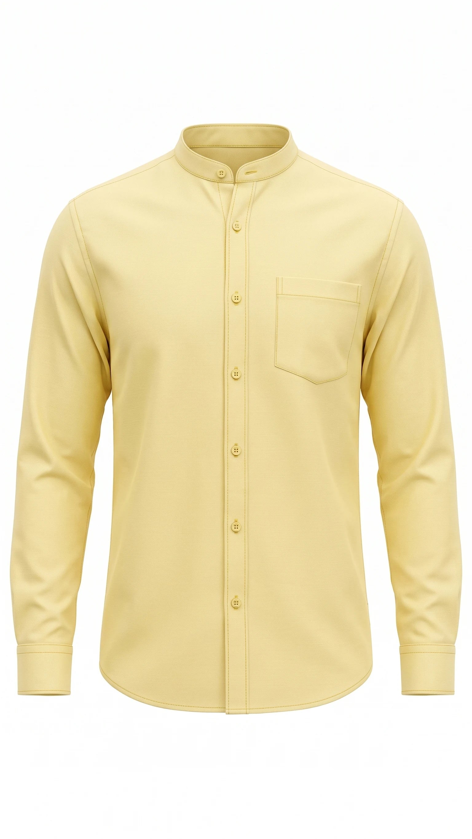 Butter Yellow Mandarin Collar Full Sleeve Shirt