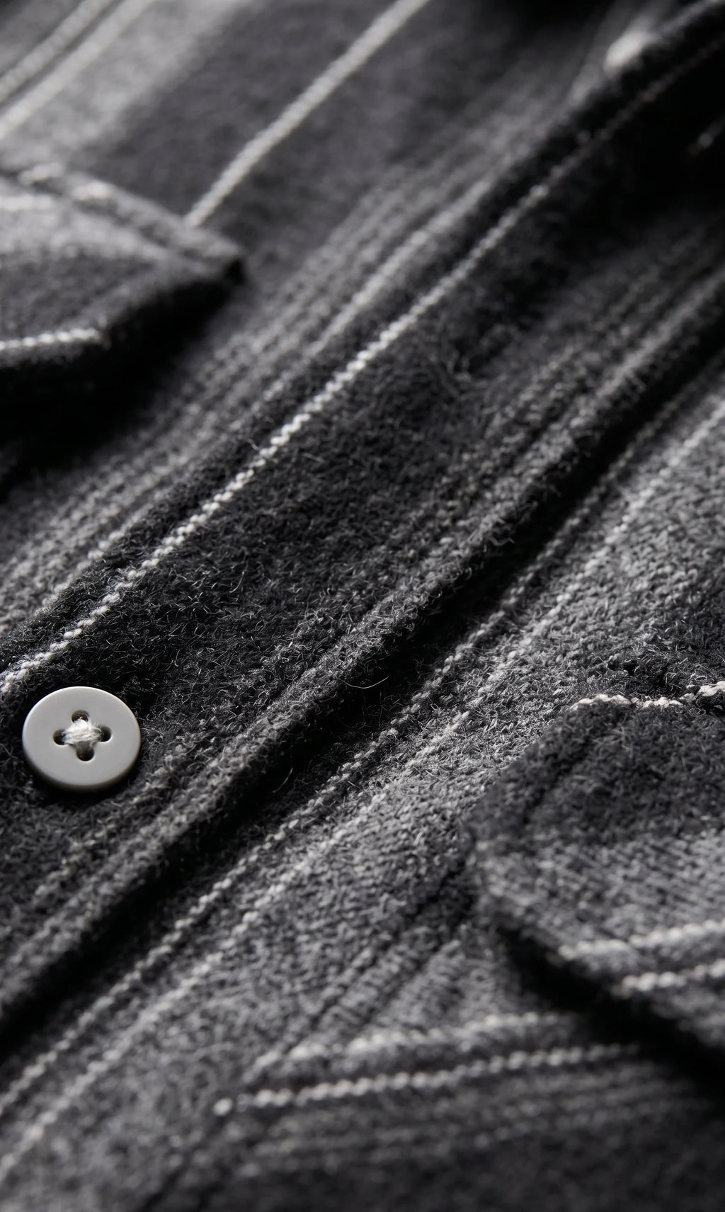 Men's Black Vertical Striped Overshirt with Dual Flap Pockets