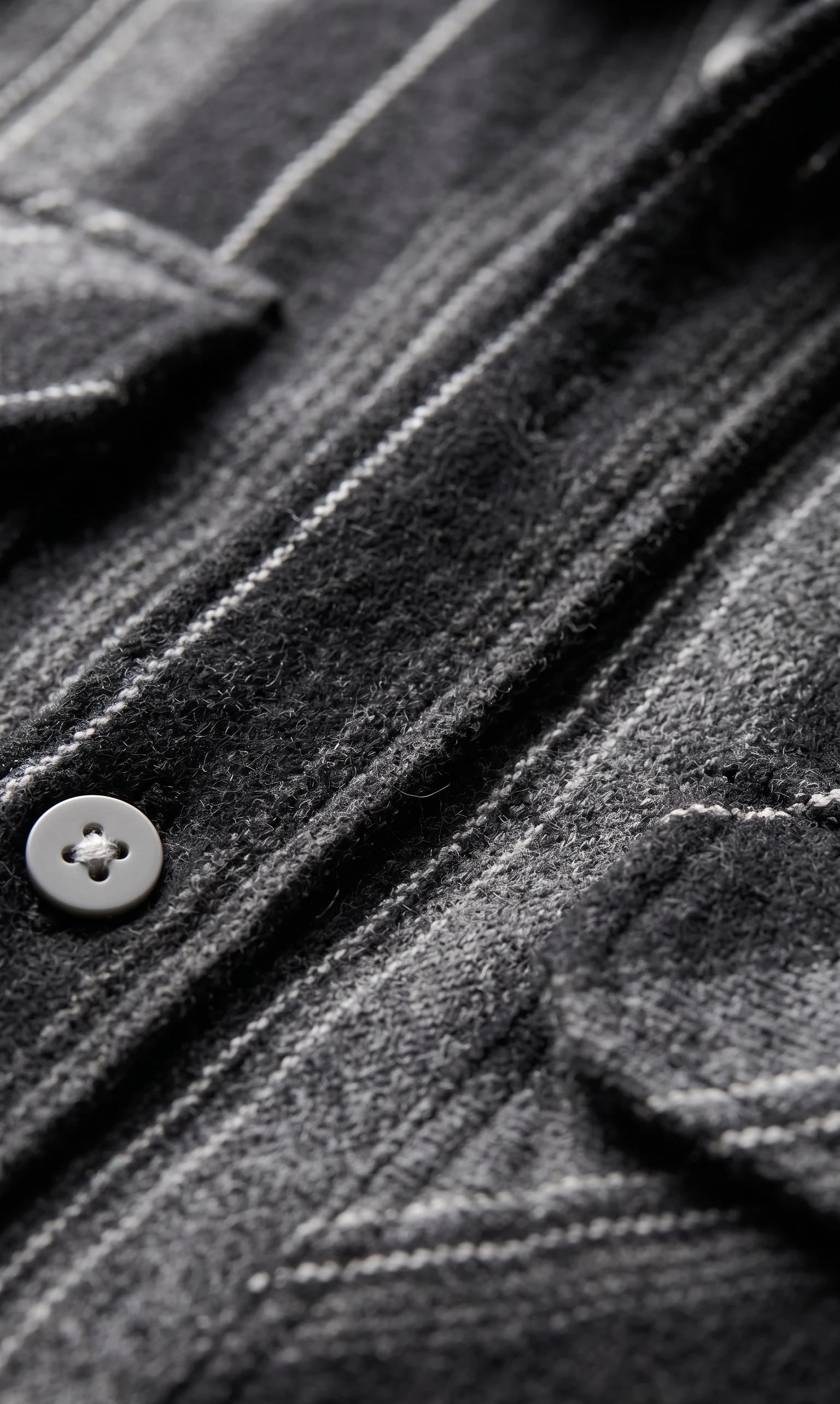 Men's Black Vertical Striped Overshirt with Dual Flap Pockets