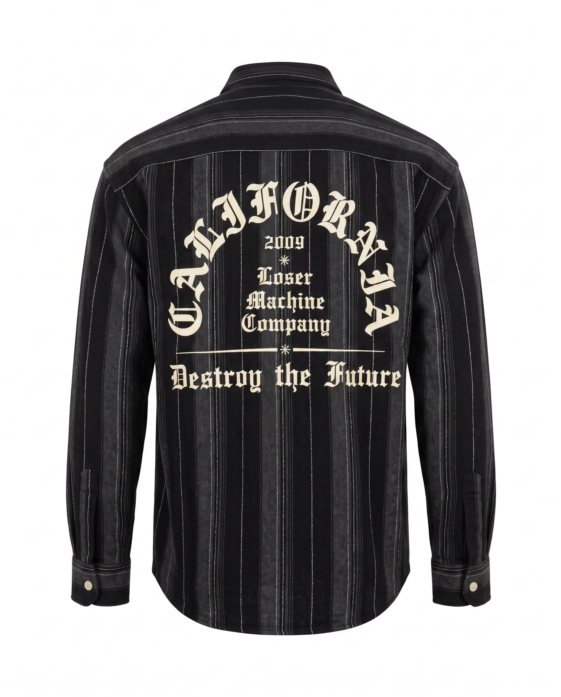 Men's Black Vertical Striped Overshirt with Dual Flap Pockets