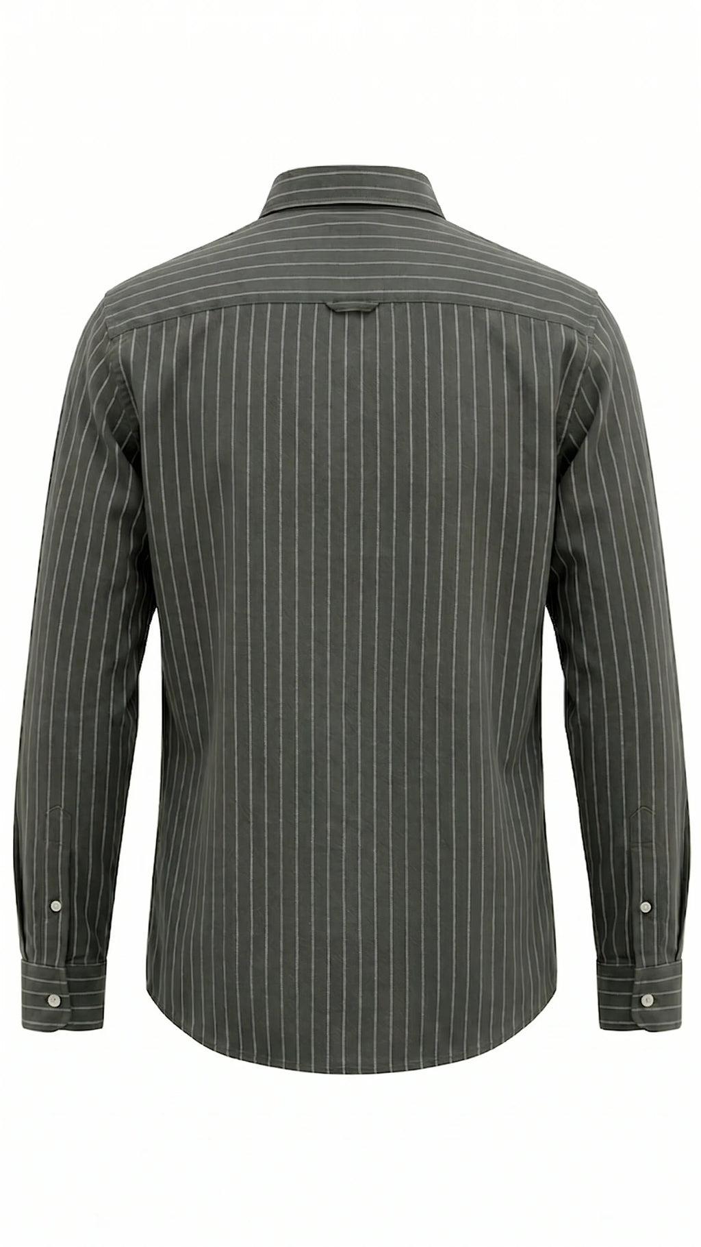 Men's Olive Green Pinstripe Oxford Shirt with Button-Down Collar