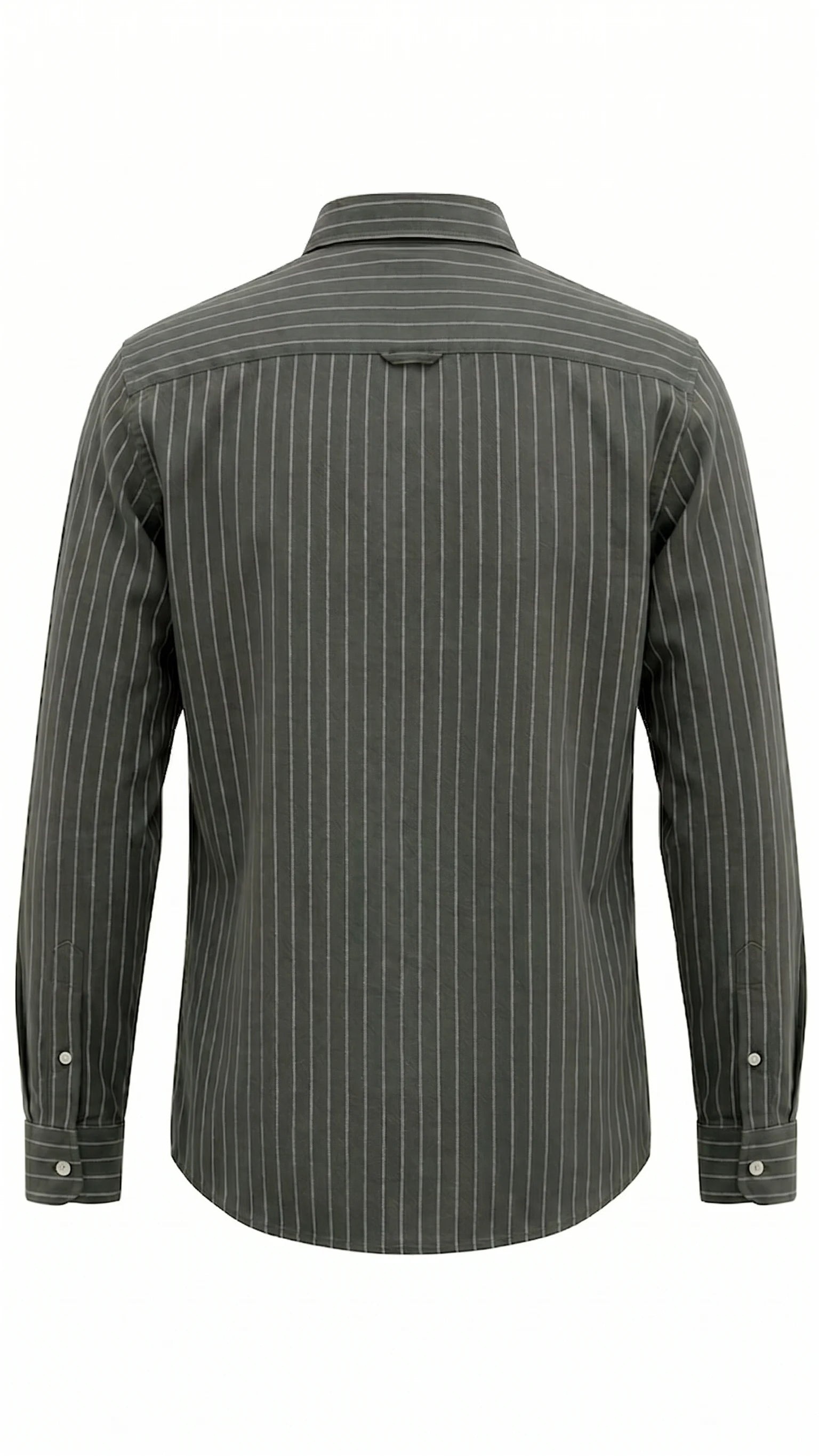 Men's Olive Green Pinstripe Oxford Shirt with Button-Down Collar