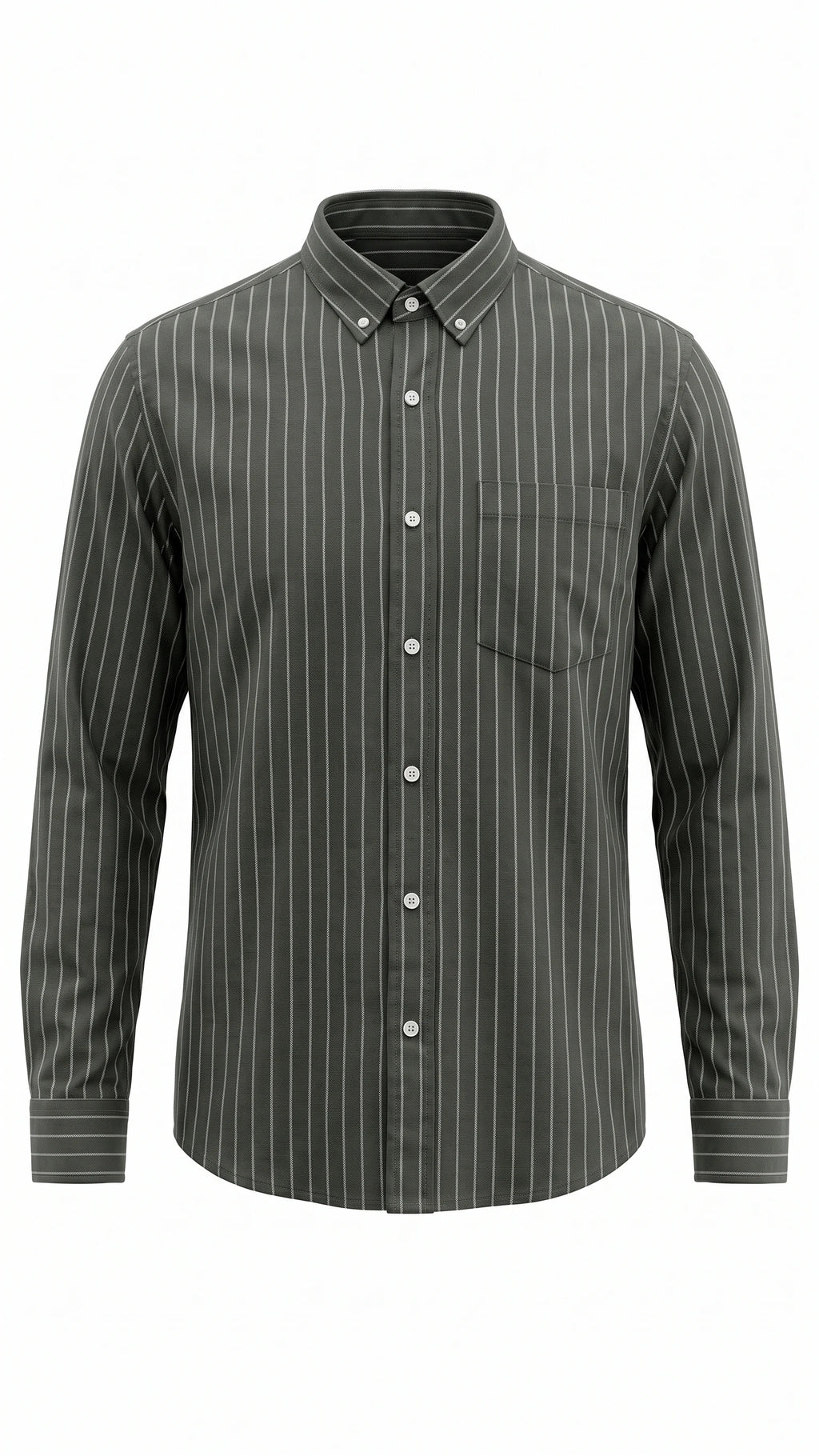 Men's Olive Green Pinstripe Oxford Shirt with Button-Down Collar