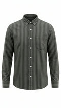 Men's Olive Green Pinstripe Oxford Shirt with Button-Down Collar