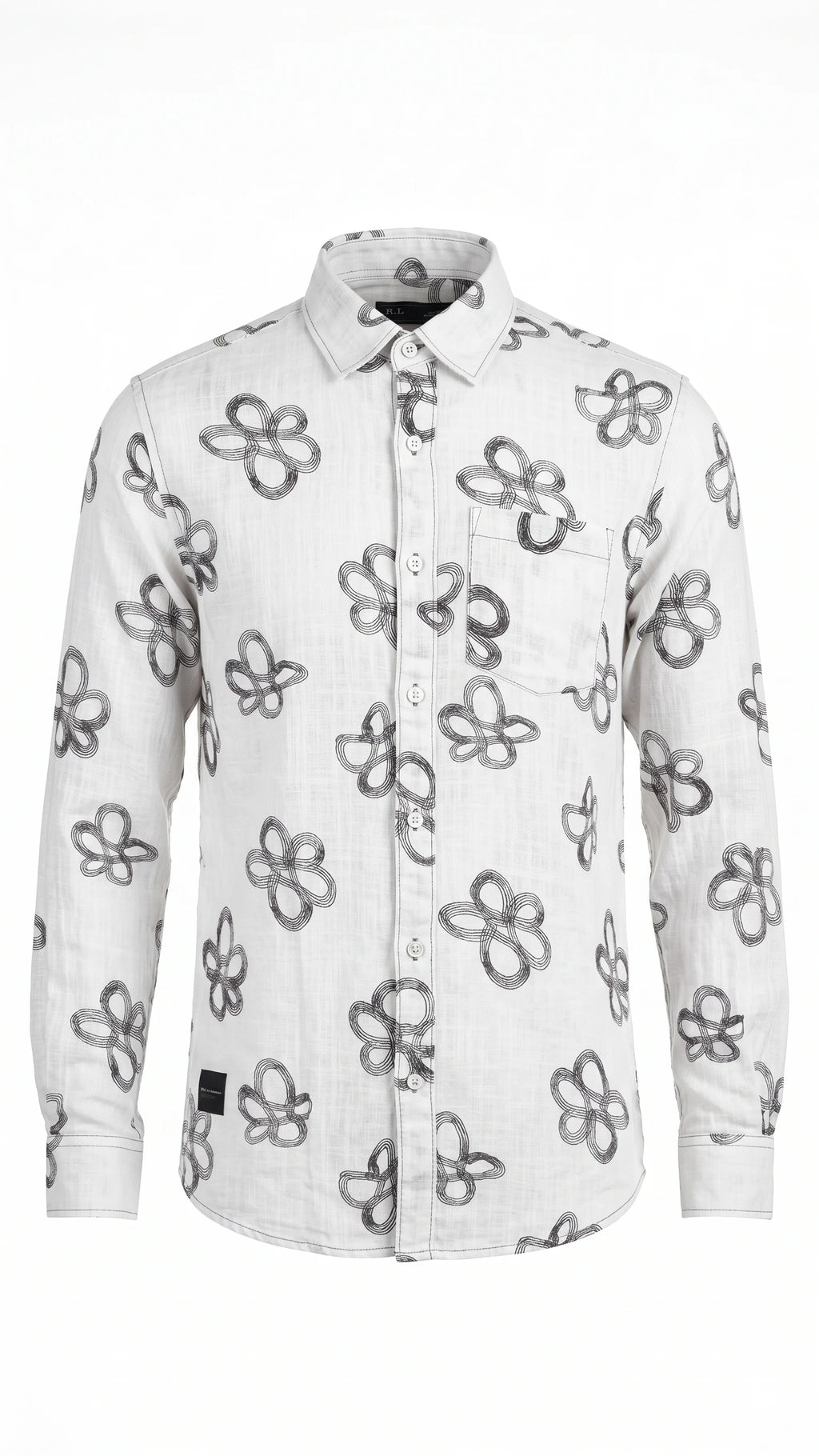 Men's Off-White Floral Print Textured Shirt