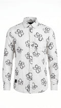 Men's Off-White Floral Print Textured Shirt