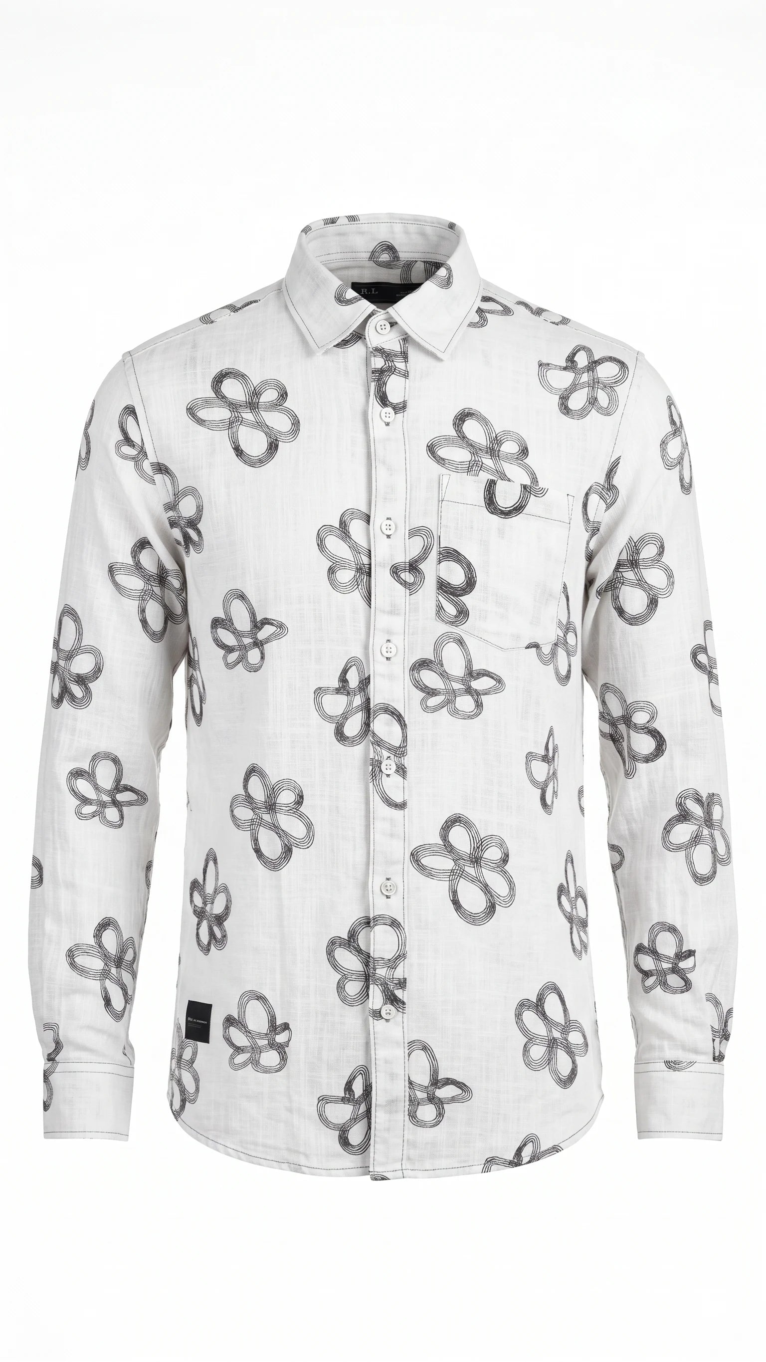 Men's Off-White Floral Print Textured Shirt