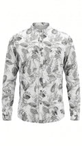 Men's White Botanical Print Mandarin Collar Shirt