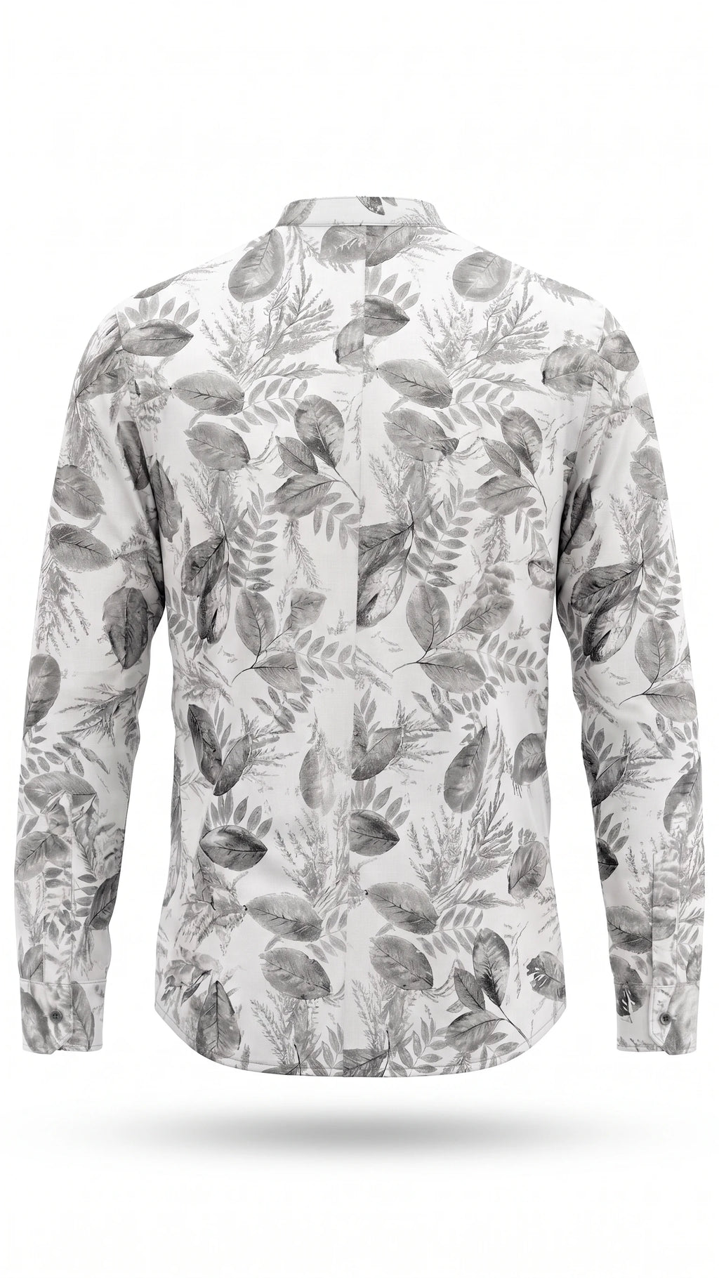 Men's White Botanical Print Mandarin Collar Shirt