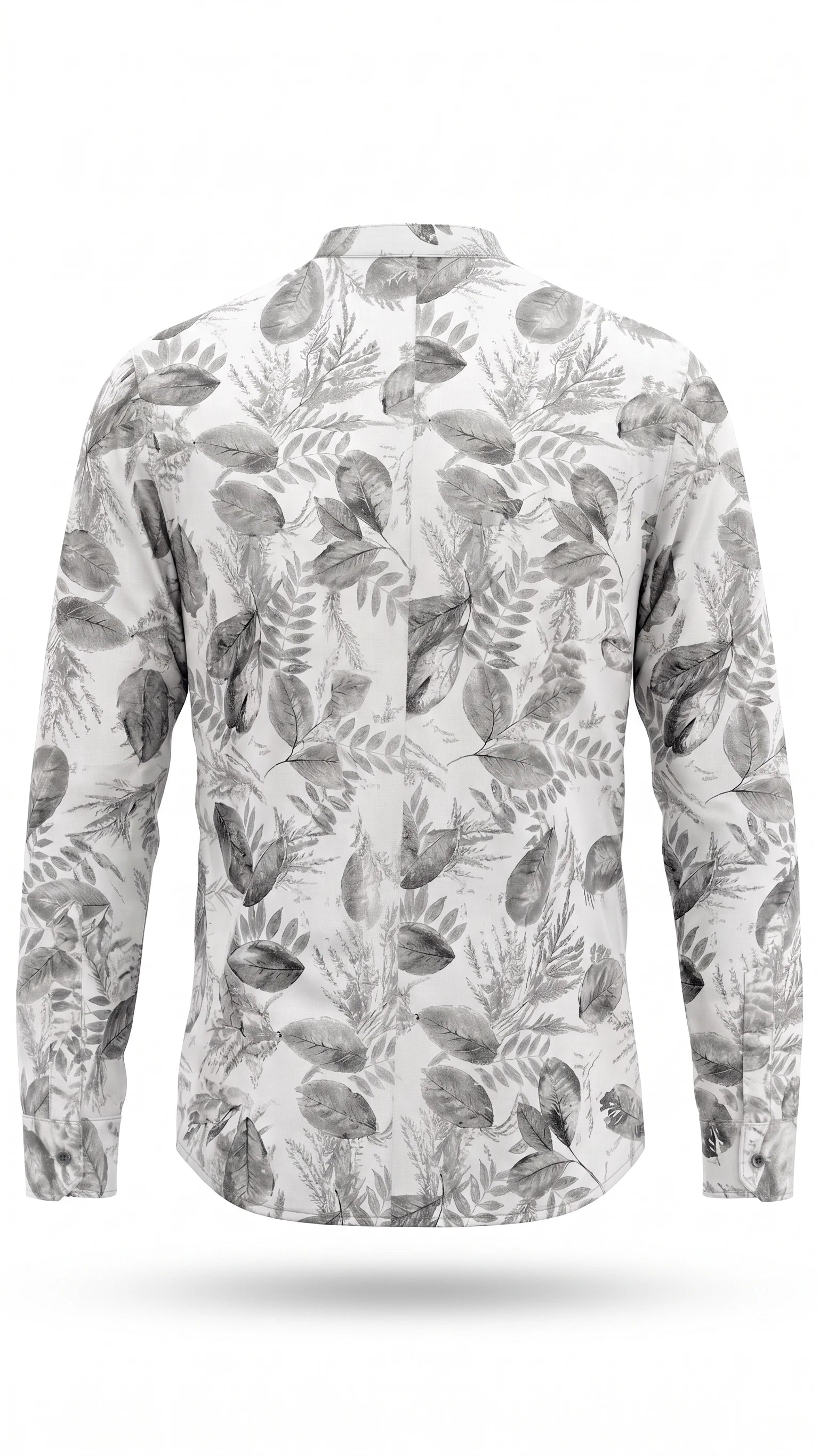 Men's White Botanical Print Mandarin Collar Shirt