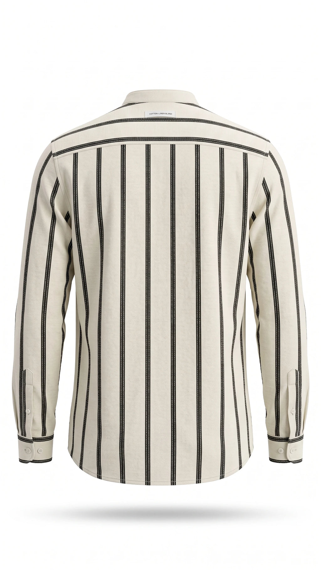 Men's Off-White Vertical Striped Mandarin Collar Shirt