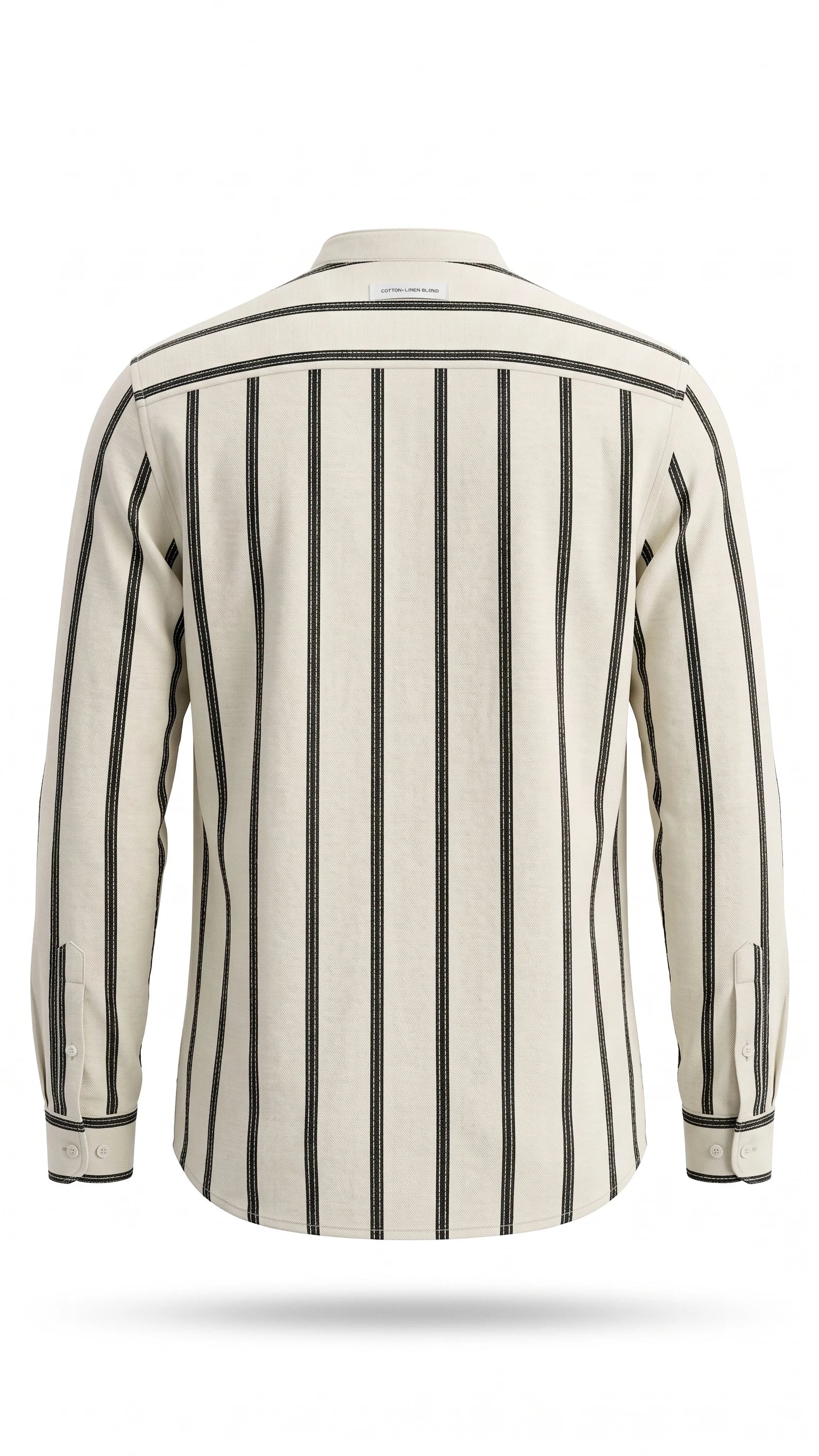 Men's Off-White Vertical Striped Mandarin Collar Shirt