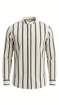Men's Off-White Vertical Striped Mandarin Collar Shirt