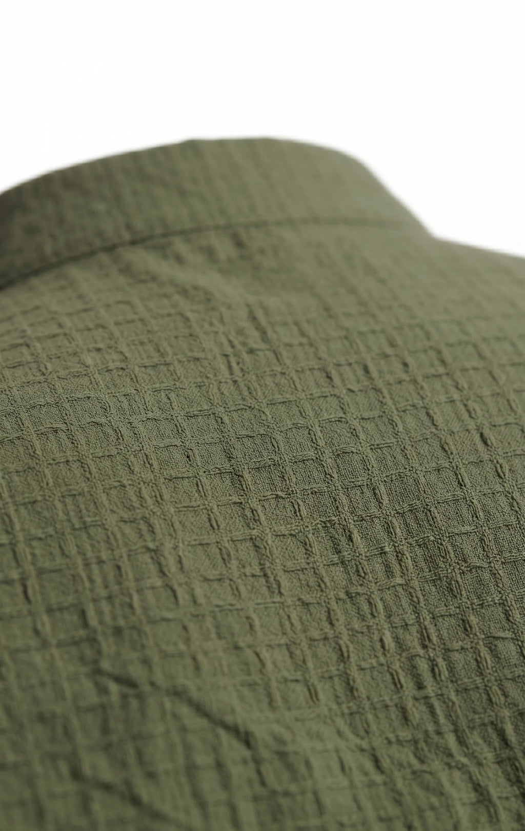 Olive Green Textured Mandarin Collar Kurta Shirt